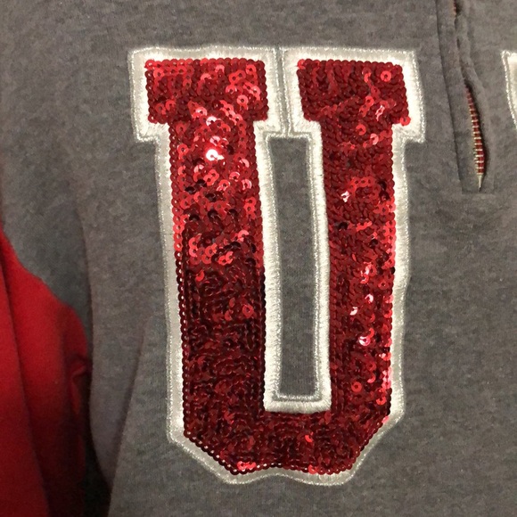 VS PINK-University Line 1/4 Zip Sweatshirt-Gray/Red-Sz xs-EUC-Bling - Picture 3 of 14